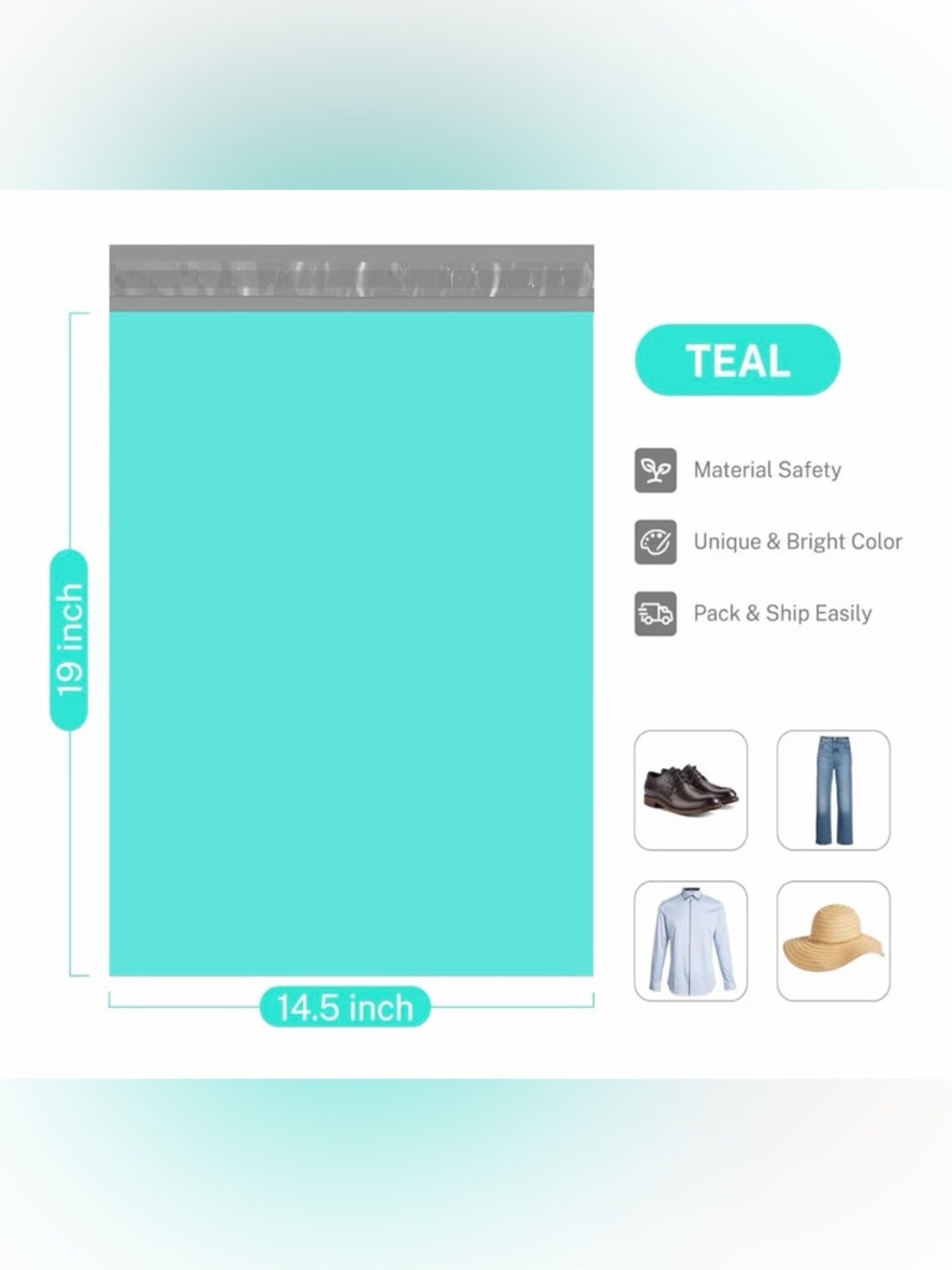 25 Teal 14.5x19 Polymailer Waterproof, Strong Adhesive